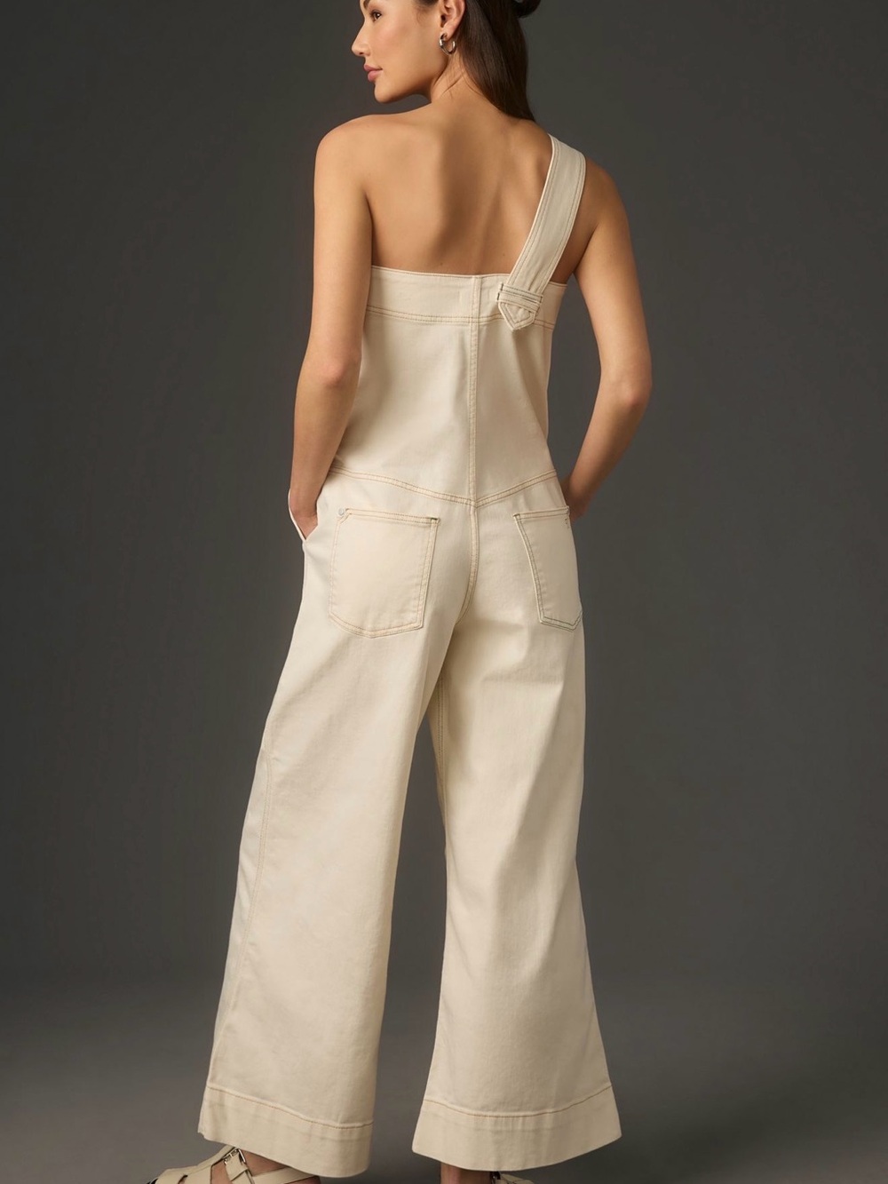 Pilcro Cream One-Shoulder Jumpsuit with Contrast Stitching - Picture 2 of 7